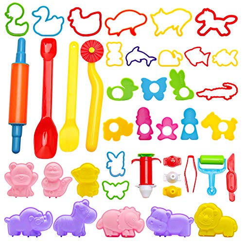 LUYE Play Dough Tools Playset Kit for Kids, 51PCS Plastic Animal Shape Clay Dough Molds Cutters Accessories (Random Color)