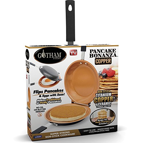 Gotham Steel Double Pan – Nonstick Copper Easy to Flip Pan with Rubber Grip Handles for Fluffy Pancakes, Perfect Omelets, Frittatas, French Toast and More! Dishwasher Safe