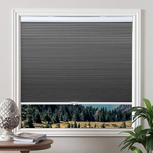 Cordless Cellular Blinds Blackout Shades Honeycomb Blinds Window Fabric Blinds Grey-White, 34x64 inch