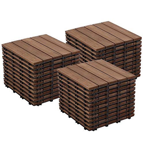 Yaheetech Deck Tiles Patio Pavers Interlocking Wood Decking Flooring Deck Tiles 12 x 12in Fir Wood Indoor Outdoor Applications Stripe Pattern 33pcs