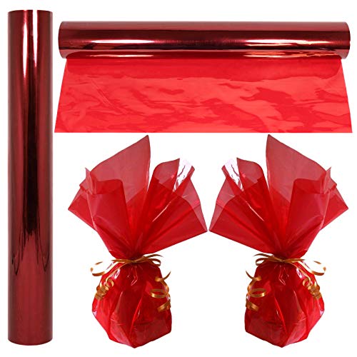 Cellophane Wrap Roll Red | 100’ Ft. Long X 16” in. Wide | 2.3 Mil Thick Transparent Red | Gifts, Baskets, Treats, Cellophane Wrapping Paper | Colorful Cello Christmas, Holiday Color| by Anapoliz