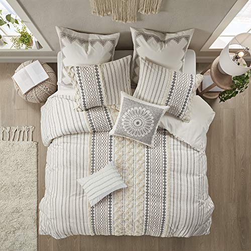INK+IVY 100% Cotton Comforter Mid Century Modern Design All Season Bedding Set, Matching Shams, Full/Queen(88'x92'), Imani, Ivory Chenille Tufted Accent 3 Piece