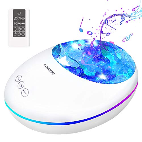 LOBKIN Ocean Wave Projector and Night Light Projector with Built-in Music Player Baby Bedside Lamp Sleeping Soothing White Noise Sound Machine for Kids Living Room Bedroom (White)