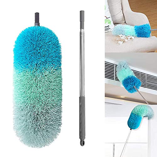 BOOMJOY Microfiber Telescoping Duster, 100' Extendable, Scratch-Resistant Cover, Stainless Steel Pole, Detachable Bendable Head, Washable, Green