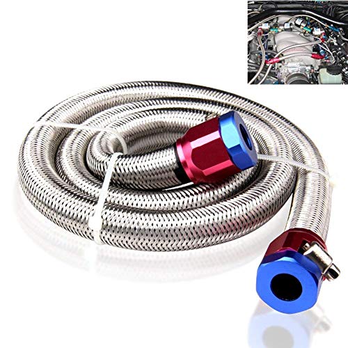 Bang4buck Universal Stainless Steel Braid Fuel System Line, 3' X 3/8' Clamp-in Sleeving Kit Solid Fuel Hose, Cuttable, No Leaking (HSK1008-1526)