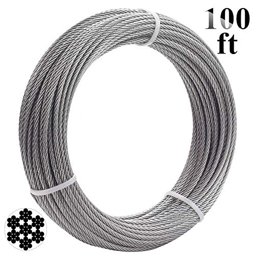 Favordrory 1/8 Inch T316 Marin Grade Stainless Steel Aircraft Wire Rope Cable for Railing, Decking, DIY Balustrade, 7x7 Construction, 100 Feet