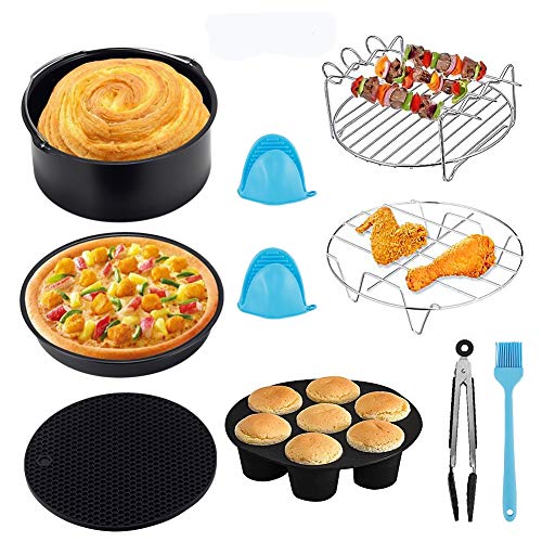 Geisofu Air Fryer Accessories, 9PCS Deep Fryer Accessory Kits for Gowise Phillips Cozyna Fit all 3.7QT - 5.8QT Power Deep Hot Air Fryer With Pizza Pan,Cake Barrel (9PCS)