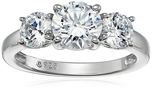 Platinum-Plated Sterling Silver Round 3-Stone Ring made with Swarovski Zirconia (2 cttw), Size 5