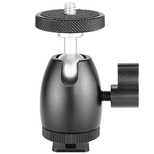 Neewer Mini Ball Head 1/4 inch Screw with Lock and Hot Shoe Mount Adapter Compatible with LED Light,Ring Light,Load Up to 4.4 pounds/2 kilograms