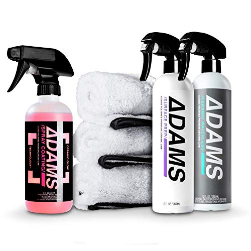 Adam’s UV Ceramic Spray Coating 12oz (Complete Kit) – A True Ceramic Spray W/UV Tracer Technology - Extremely Hydrophobic & Stronger Than Car Wax Polish or Top Coat Polymer Paint Sealant for Car Boat