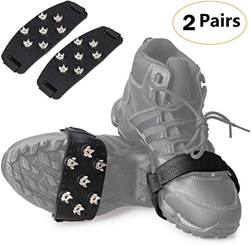 FANBX F Crampon Traction Cleats Anti-Skid Traction Grips Crampons Spikes 7 Point Cleats for Footwear for Walking, Jogging, Hiking, Mountaineering Ice Snow Grips (Black 2 Pairs)