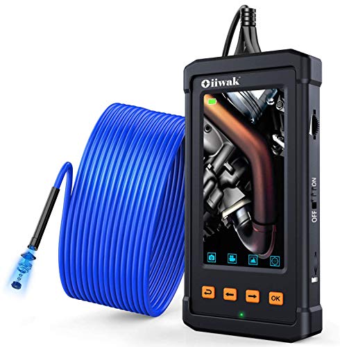 33FT Industrial Endoscope, Oiiwak Borescope Inspection Camera 5.5mm 1080P for Pipe Drain Sewer Plumbing with 4.3 Inch IPS Screen IP67 Waterproof Scope Camera 6 LED Lights(10M/with Tool Box)
