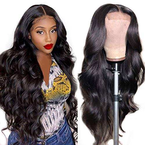 Body Wave Lace Closure Wig Human Hair Glueless 4x4 Lace Closure Wig Human Hair Wigs for Black Women Brazilian Hair Pre Plucked Bleached Knots Wet and Wavy Natural Black(18 inch Body Wave Wig)