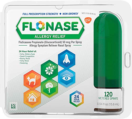 Flonase Allergy Relief Nasal Spray, 24 Hour Non Drowsy Allergy Medicine, Metered Nasal Spray - 120 Sprays