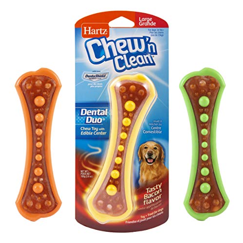 Hartz Chew 'n Clean Dental Duo Bacon Flavored Dental Dog Chew Toy and Treat - Large, Colors may vary