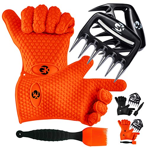 GK’s 3 + 3 BBQ Man’s Dream Set: Silicone BBQ Grill Gloves Plus Meat Shredder Claws Plus Silicone Basting Brush Plus 3 eBooks w/ 344 Recipes for Roasting, Grilling and Baking