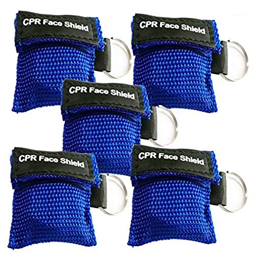 5pcs CPR Face Shield Mask Keychain Ring Emergency Kit CPR Face Shields for First Aid or CPR Training (Blue-5)