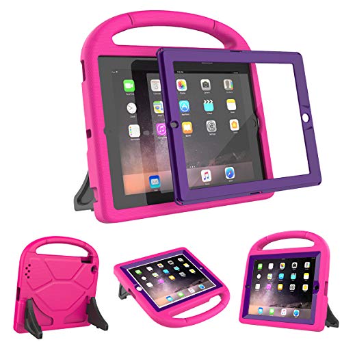 AVAWO Kids Case Built-in Screen Protector for iPad 2 3 4 （Old Model）- Shockproof Handle Stand Kids Friendly Compatible with iPad 2nd 3rd 4th Generation (Rose+Purple)