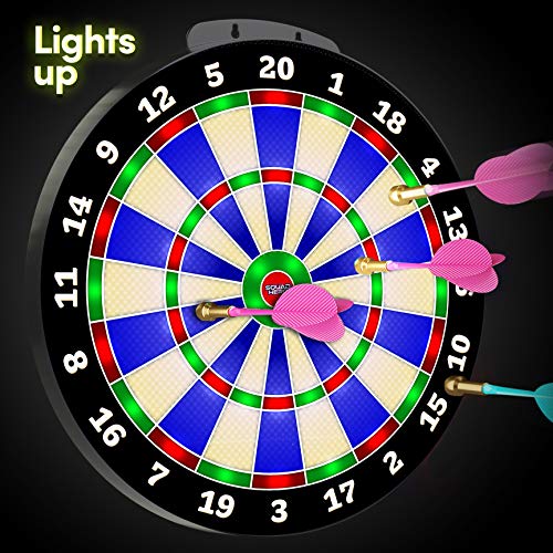 LIGHT-UP Magnetic Dart Board Game - Innovative Illuminated Kids Safe Dartboard Set with Glow-in-the-Dark Darts for Kids, Teens & Adults - Sports Gifts for Boys & Girls - Indoor or Outdoor Party Toys