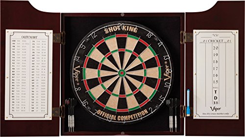 Viper Hudson All-in-One Dart Center: Classic Solid Wood Cabinet & Official Sisal/Bristle Dartboard Bundle: Standard Set (Shot King Dartboard), Mahogany Finish