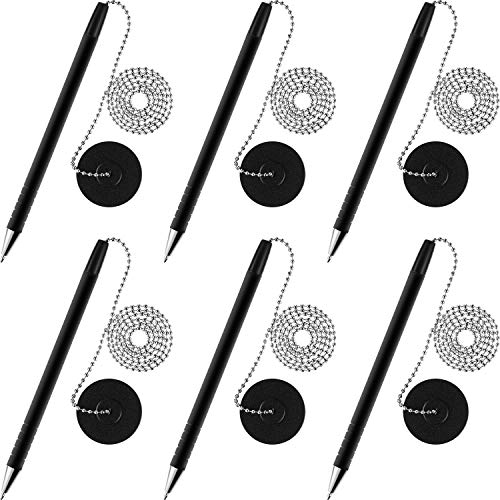 Secure Pen with Adhesive Pen Chain and Security Pen Holder for Home Office Supplies, Black Ink (6 Pieces)