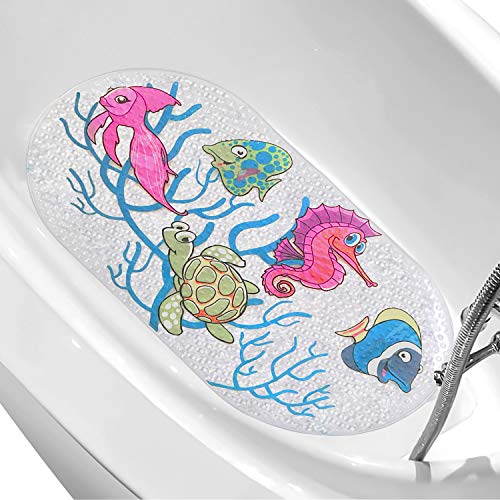 LEJHOME Bathtub Mat for Kids - 27.5'x 15' Cartoon Non-Slip Bathroom Bath Kid Mats - Floor Tub Mats for Toddlers Children Baby