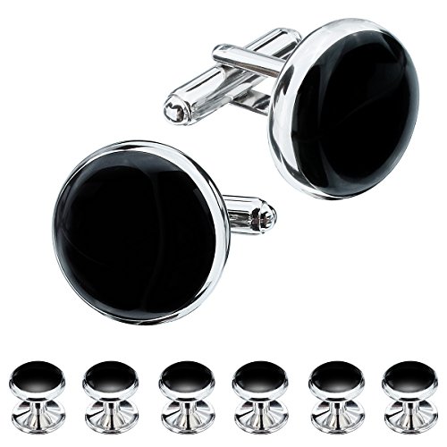 Cufflinks for Men with 6 pcs Tuxedo Shirt Studs, Cufflinks and Studs set for Wedding, Business, Party