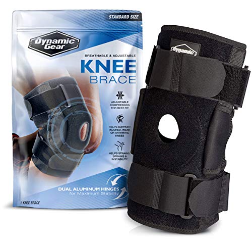 Dynamic Gear 15'-23' Open Patella Stabilizing Knee Brace, Dual Aluminum Stability Hinges, Padded Neoprene Adjustable Compression Support for Meniscus Tear, ACL, Strains, Knee Pain, Arthritis (Standard)