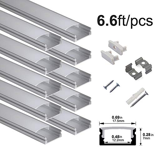 hunhun 10-Pack 6.6ft/ 2Meter U Shape LED Aluminum Channel System with Milky Cover, End Caps and Mounting Clips, Aluminum Profile for LED Strip Light Installations, Very Easy Installation