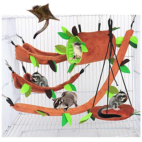 Yu-Xiang 5pcs Hamster Hanging Cage Accessories Set Leaf Wood Design Small Animal Hammock Channel Ropeway Swing for Guinea Pig Rat Birds Parrot Gerbil Sugar Glider Squirrel (5 Pcs)