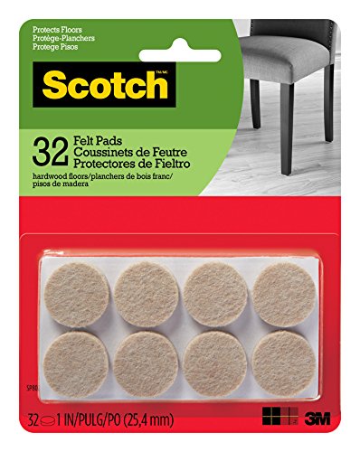 Scotch Brand Felt Pads By 3M, Great for protecting wood floors, Round, 1 in. Diameter, Beige, 32/Pack