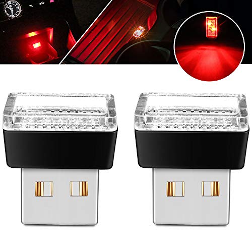 BukNikis USB Car LED Atmosphere Lights Mini LED Ambient Kit Car Accessories Lighting Universal (Red, 2 PCS)