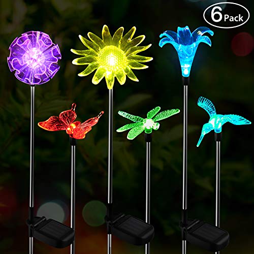 OxyLED Solar Garden Lights Outdoor, 6 Pack LED Figurine Stake Light, Color Changing Landscape Lighting, Flower Lights Solar Powered Waterproof for Patio Lawn Yard Pathway Halloween Christmas Decor