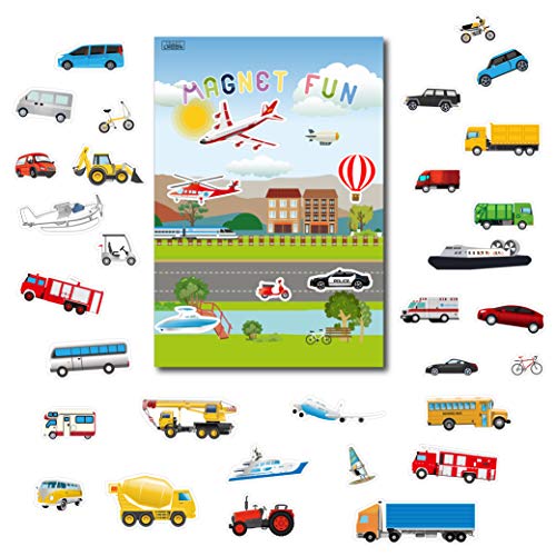 GrandLmoon Magnetic Portable Playboard Cars Planes Boats Airport Country Farm Vehicles (39 Pcs )