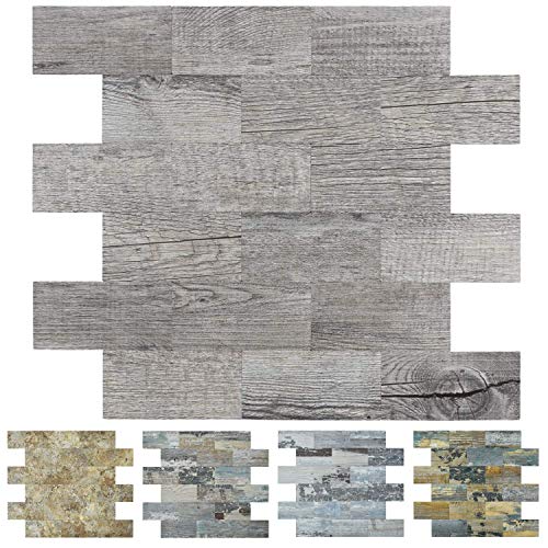 Art3d Peel and Stick Backsplashes Wall Tile Gray Wood Grain, 5-Pack of 12x12inches, for Kitchen Backsplash, Bathroom Decoration, Fireplace and Stair Riser Decal, Made of PVC Composite Laminate