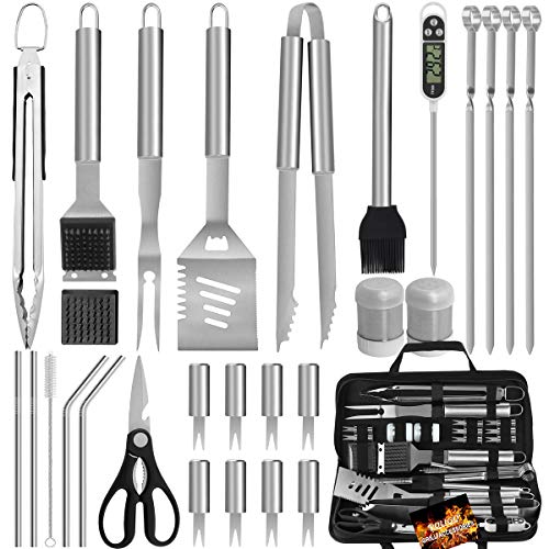POLIGO 29PCS BBQ Grill Utensils Set - Stainless Steel Grilling Accessories with Bag for Smoker, Camping, Kitchen - Premium Barbecue Tools Kit Ideal Grilling Gifts for Men Women on Birthday Christmas