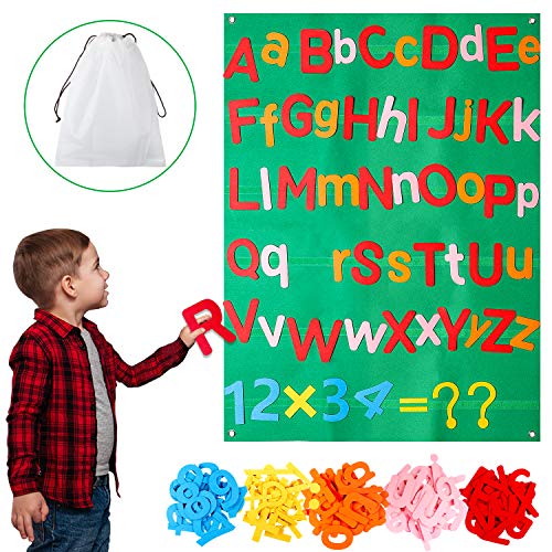 WATINC 122Pcs Alphabet Felt Flannel Board Kit for Kids Reusable Velcro Upper Lower Case Letter Numbers Math Symbols Giant Wall Hanging Preschool Educational Toy Christmas Birthday Gift for Boys Girls