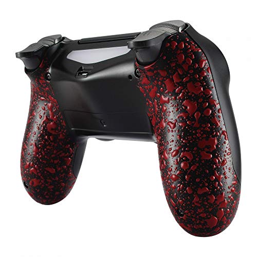 eXtremeRate Textured Red Bottom Shell, Comfortable Non-Slip Back Housing, 3D Splashing Case Cover, Game Improvement Replacement Parts for PS4 Slim Pro Controller JDM-040, JDM-050 and JDM-055