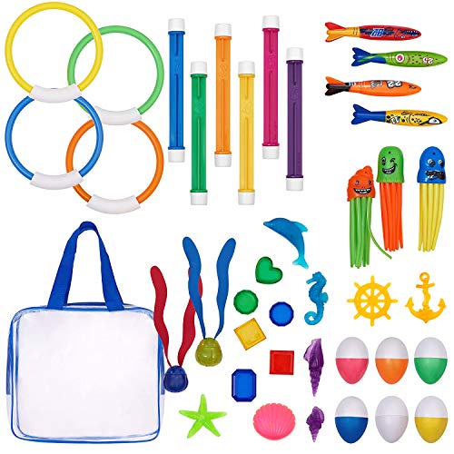 Pool Diving Toys Variety Water Diving Ring Numbered Dive Stick Durable Swim Pool Dive Toys Easy Retrieval Sinking Diving Stick Swimming Dive Toy With Storage Bag For Pool Kids Girls Boy 39 Piece