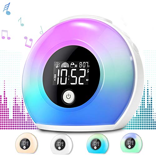 Uplayteck Light Alarm Clock for Kids - Wake Up Alarm Clock Bluetooth Speaker Night Light for Girl - Tap to Change Color Lights - Digital LED Clock