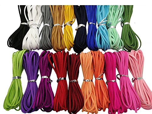 100 Yards 20 Bundles 2.6mm Suede Leather Cords Leather Lace Flat Faux Suede Cord String Thread Velvet Cord for Necklace, Bracelet, Beading and DIY Crafts (Color-2) #205