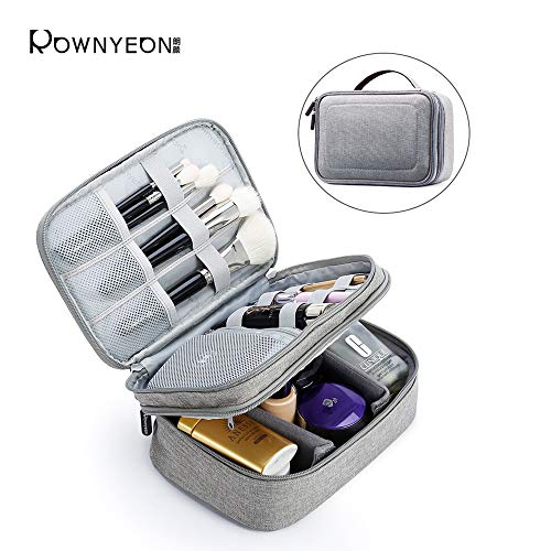 Rownyeon Makeup Train Cases Travel Makeup Bag Waterproof Portable Cosmetic Cases Organizer with Adjustable Dividers for Cosmetics Makeup Brushes Toiletry Jewelry Digital Accessories (Grey Small)