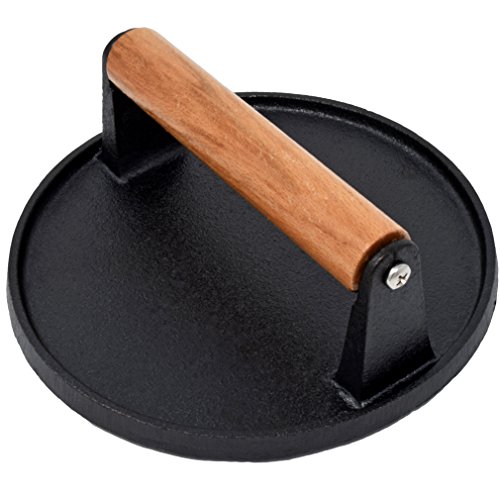 Evelots Bacon Press-Cast Iron-Heavy Duty-Wood Handle-Hamburger/Grilled Sandwich