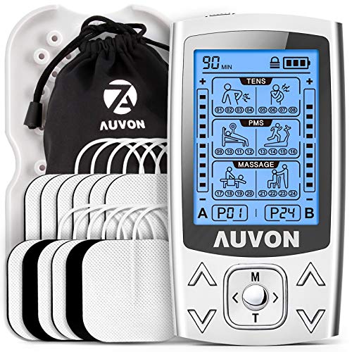 AUVON Dual Channel TENS EMS Unit 24 Modes Muscle Stimulator for Pain Relief & Muscle Strength for Tired and Sore Muscles in Your Shoulders, Back, Ab's, Legs, Knee's and More