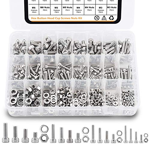 590PCS Bolts and Nuts Assortment, GTERNITY Metric M3 M4 M5 M6 Screws Assorted Hex Head Screws Nuts Washers Kit with Wrench, 304 Stainless Steel (Socket Head)