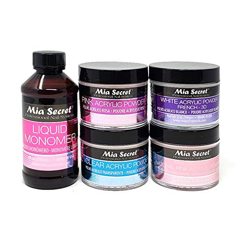 MIA SECRET 4 oz LIQUID MONOMER + Acrylic Powder 2 oz Pink, Clear, White & Multibalance - Made in USA