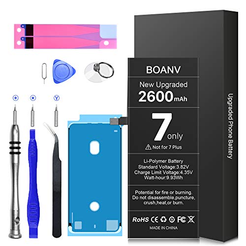 2600mAh Battery for iPhone 7 (Upgraded), BOANV Ultra High Capacity Replacement 0 Cycle Battery, with Professional Replacement Tool Kits - 12 Months Warranty