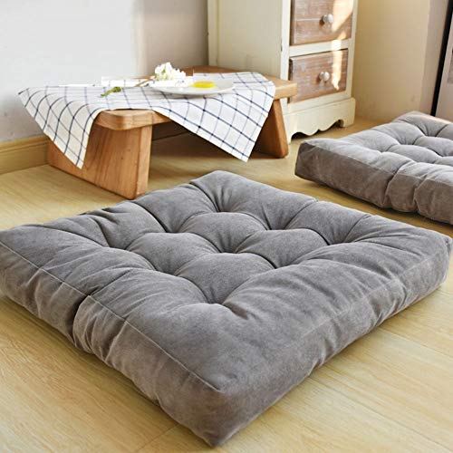 HIGOGOGO Solid Square Seat Cushion, Tufted Thicken Pillow Seat Corduroy Chair Pad Tatami Floor Cushion for Yoga Meditation Living Room Balcony Office Outdoor, Grey, 22x22 Inch