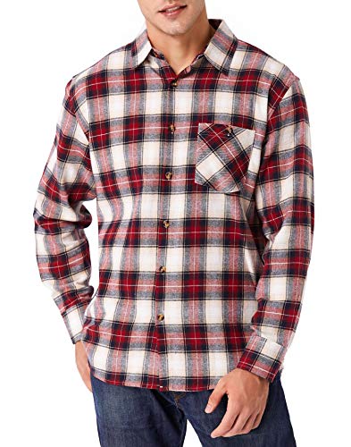 Derminpro Men's Casual Button Down Shirts Long Sleeve Regular Fit Pocket Plaid Shirts Red Large