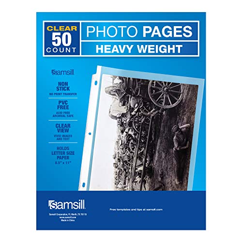 Samsill 50 Pack Full Page 8.5' x 11' Photo Storage, Fits in Standard 3 Ring Photo Album Binder